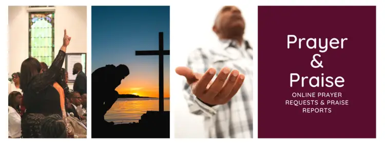 Black Woman Praising, Man kneeling at the Cross, Black man with hands open, Prayer & Praise, Online Prayer Requests and Praise Reports
