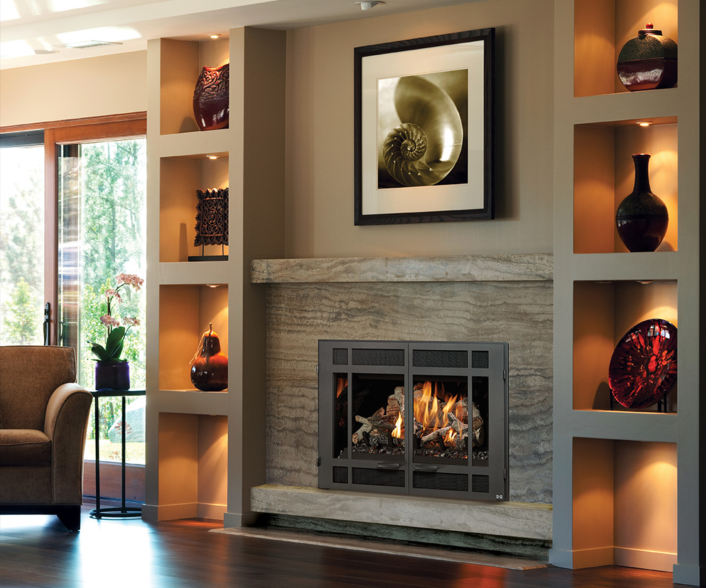Transitional fireplace design